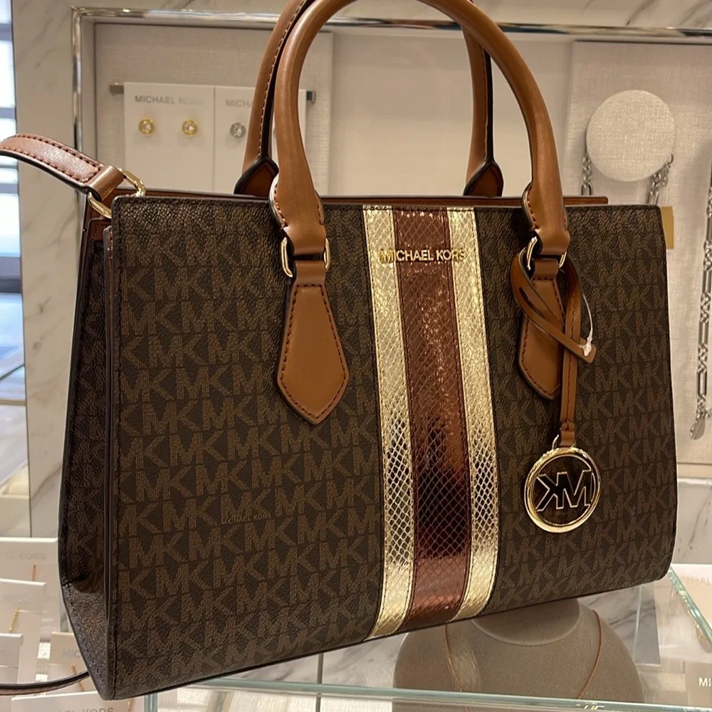 Michael Kors Sheila Medium Signature Logo and Metallic Satchel Crossbody ZC NWT - Picture 12 of 16